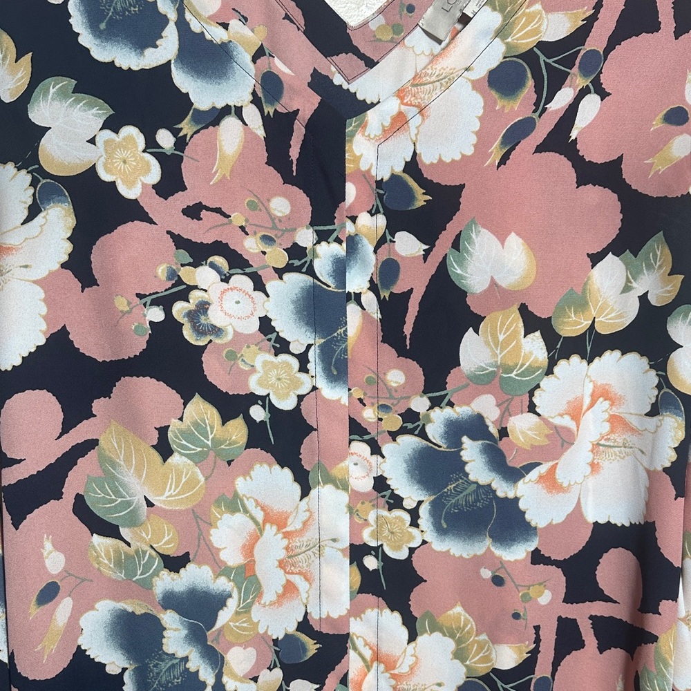 Loft Navy Pink Floral Printed Career Top | Medium - Picture 3 of 5